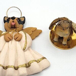2 Shiba Inu Puppy Dog Angel Figurines 1 Cecile Baird with Tag 1 Sitting Collect